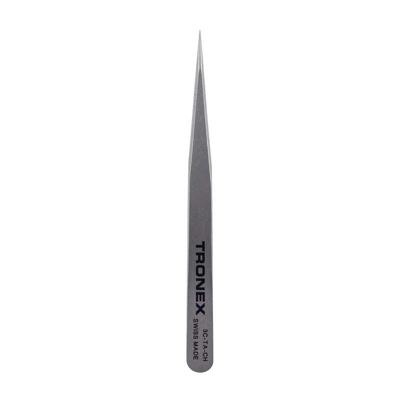 High Precision Tweezer, Titanium, Short Body, Straight Fine Sharp Tip, Style 3C