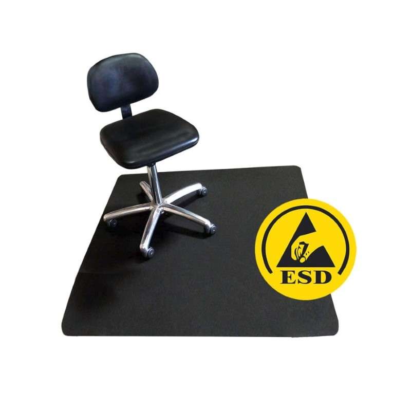 Conductive Black Chair Mat, 4ft x 4ft, with Hardware, ESD