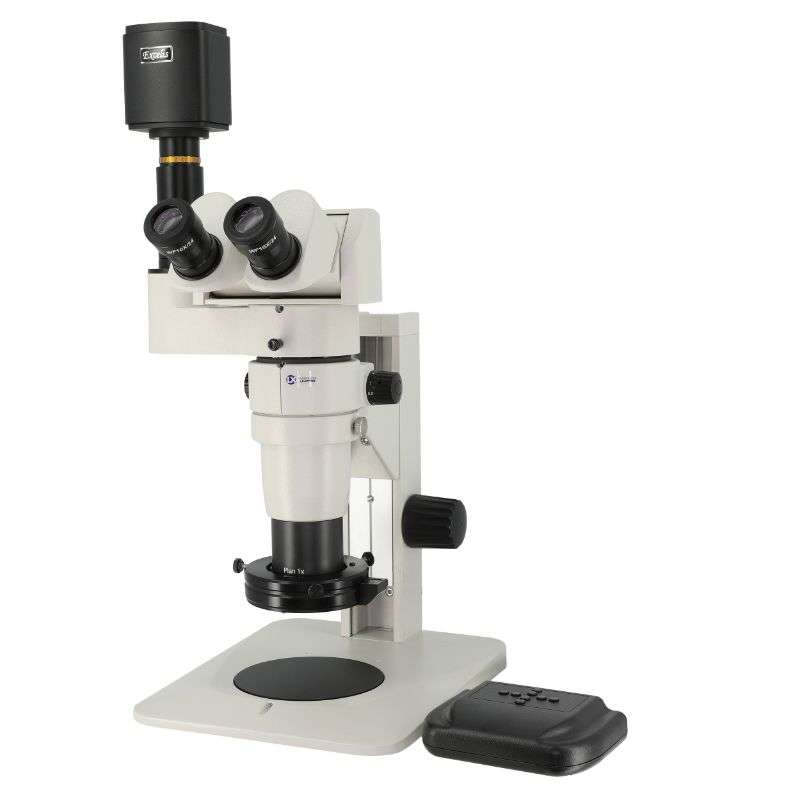 S-Z Series Trinocular Ergo Microscope, 24mm, Plain Stand, Dimmable LED-HIGH Output Ring Light, HD Camera, and Video Adapter