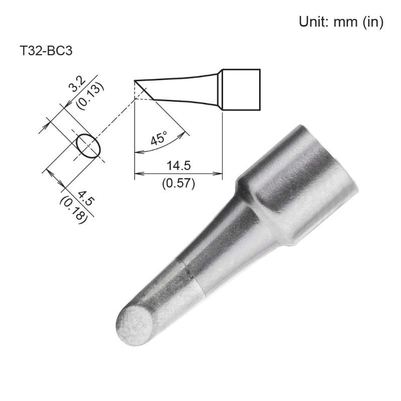 Soldering Tip, Bevel, 3.2mm, x 14.5mm, T32 Series