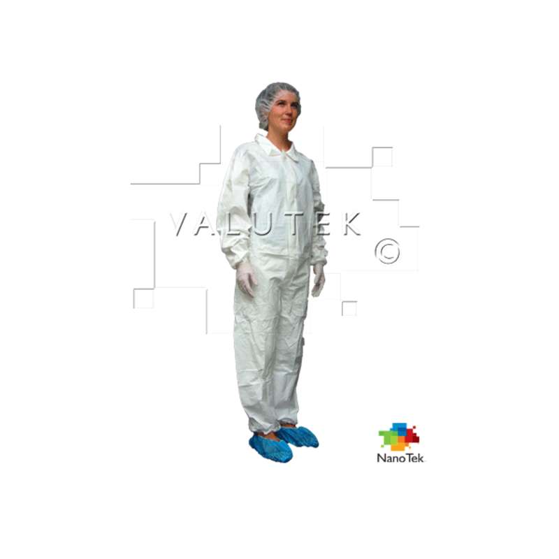 Nano Tek® Cleanroom Disposable Microporous Coverall with Elastic Cuff and Ankle, White, Zippered Closure, X-Large, 5 per Package