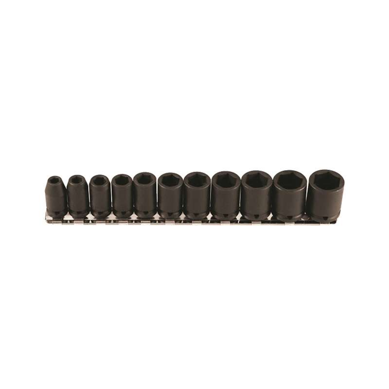 11Pc 1/4 Sq Dr Impact Socket Set, 6Pt, Long Length, Metric