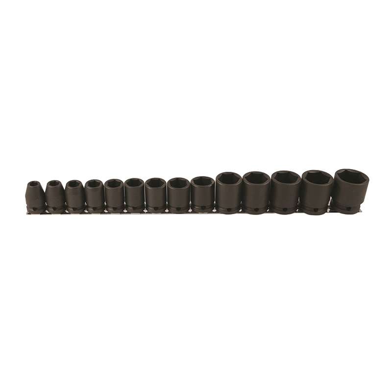 14Pc 1/2 Sq Dr Impact Socket Set, 6Pt, Standard Length, Sae
