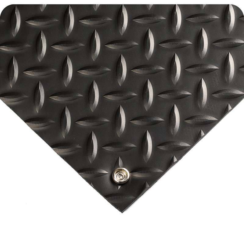 Conductive Vinyl Diamond Plate Floor Mat with Ground Snap, 3 x 8', 5/32" Thick, Black