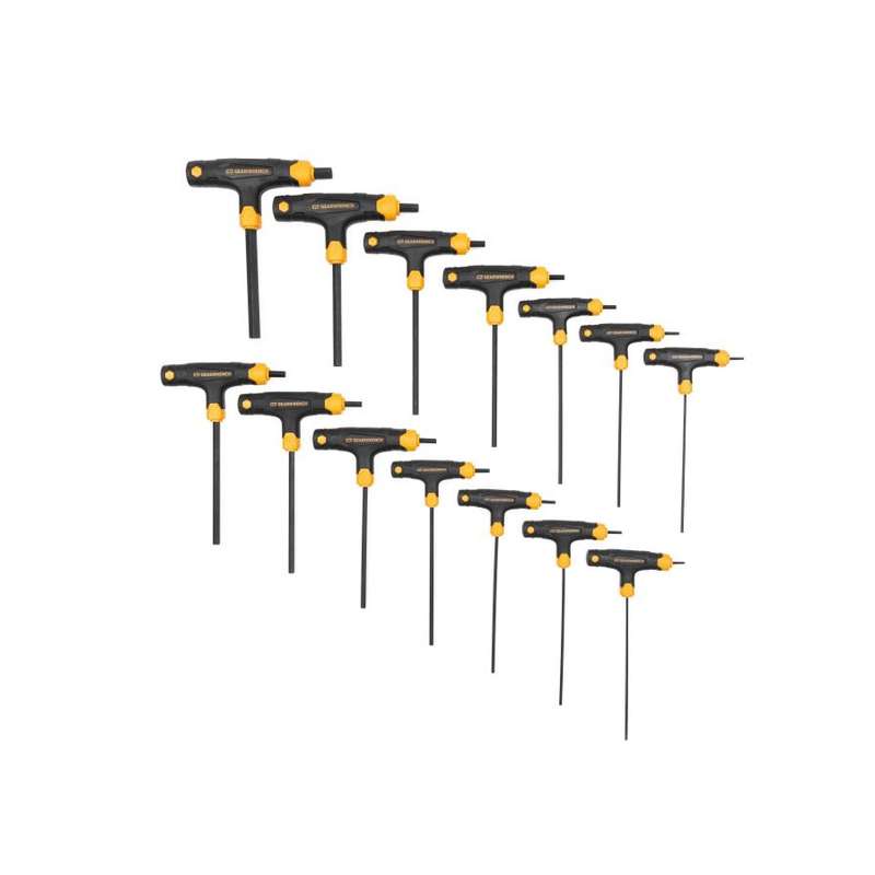 T-Handle Hex Key Set, 14 Pieces, SAE/Metric, Alloy Steel, Dual Material Handle