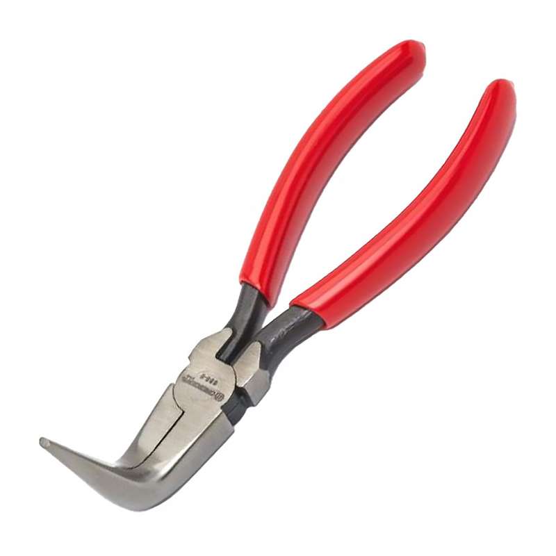 Curved Needle Nose Plier, Serrated Jaw, 6" OAL