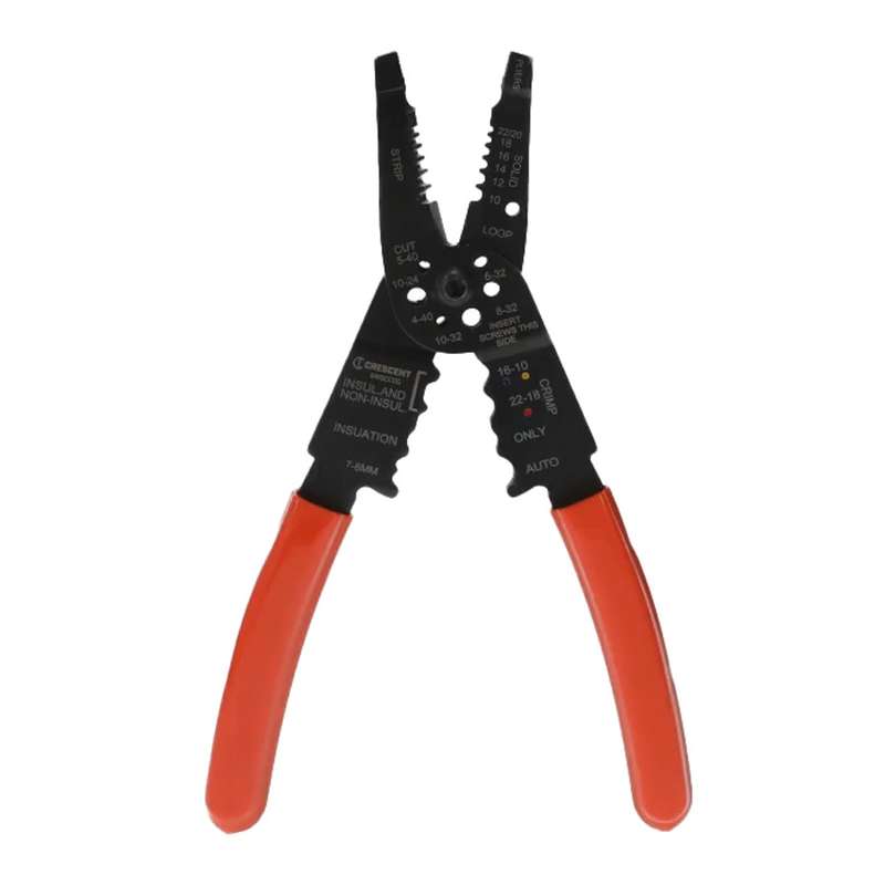 Wire Stripper and Crimper, 8" OAL, 10- 22 AWG, Alloy Steel, Plastic Dipped Handle