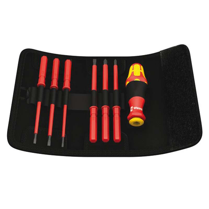 Kraftform Kompakt® Insulated VDE Bit Holder, Voltage Tester, and Blades with Belt Pouch, 7 Pieces