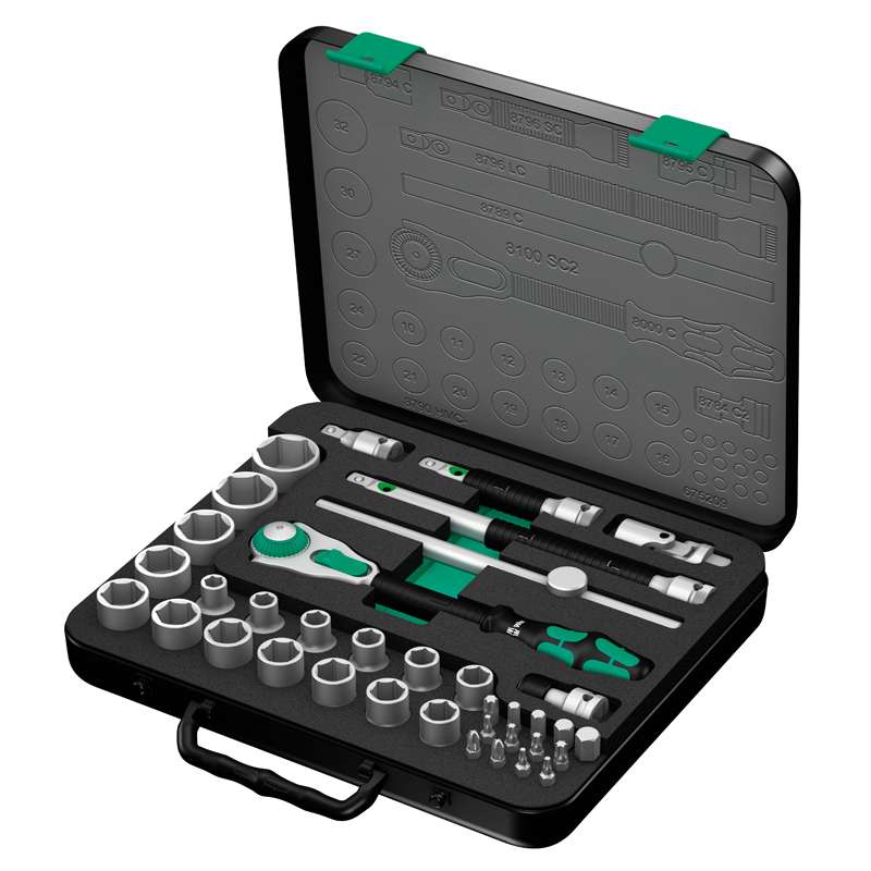 Zyklop® Premium 1/2" Square Drive Metric Hex Socket Set with Ratchet and Adapters in Metal Case, 37 Pieces