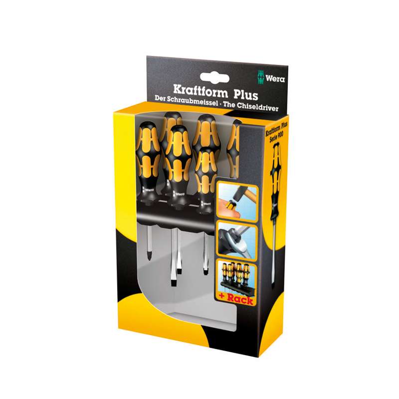 Kraftform® Plus Series 900 Slotted and Phillips Chisel Screwdriver Set with Rack, 6 Pieces
