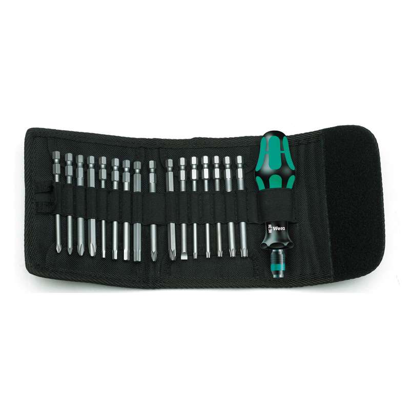 Kraftform Kompakt® Bit Set with Handle and Slotted, Hex, Phillips, Pozidriv and Torx Plus Insert Bits and Pouch, 17 Pieces