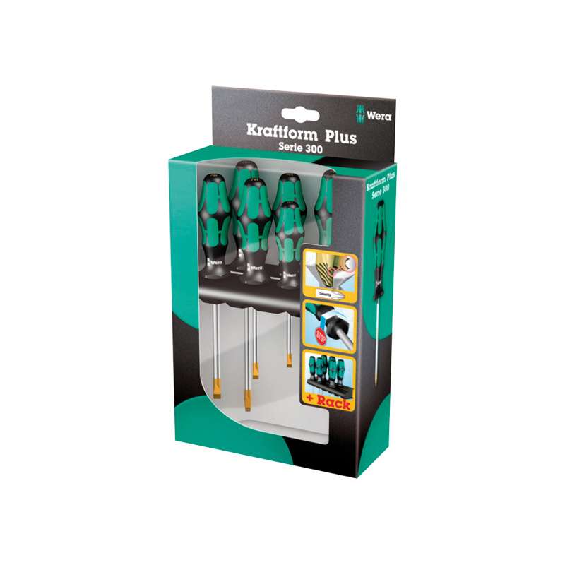 Kraftform® Plus Series 300 Slotted and Phillips Screwdriver Set and Rack, 6 Pieces