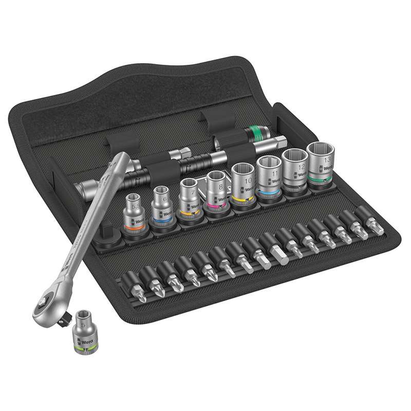 Metal Ratchet Set, 8100 SA 7, Zyklop, Push-Thru Square, 1/4in, Metric, 28 Pieces