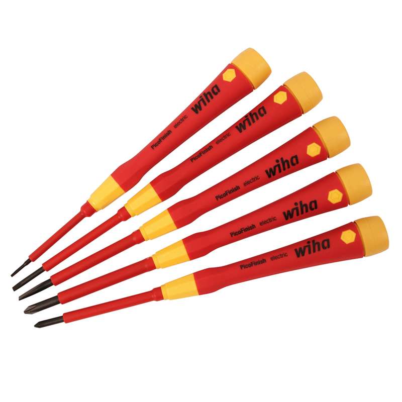 Insulated Precision Slotted and Phillips Screwdriver Set with Pico Soft Grip Handle, 5 Pieces