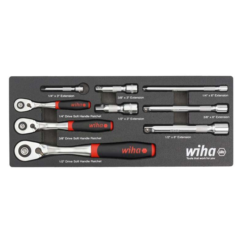 Ratchet Tray Set, 9-Piece, 72-Tooth, Ergonomic SoftFinish Handle
