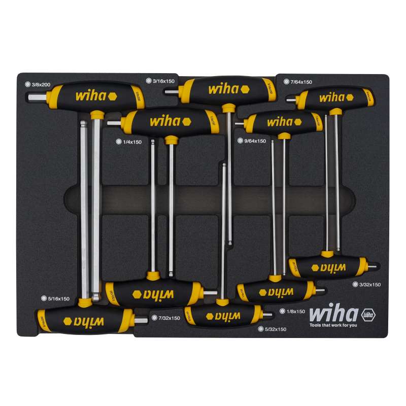 T-Handle Tray Set, Hex, 10-Piece, Dual Drive, SoftGrip, Chrome Vanadium Steel, SAE