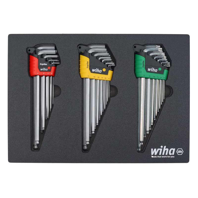 L-Key Tray Set, 35-Piece, ErgoStar - Hex Metric/SAE, Torx, Chrome-Plated Satin Finish