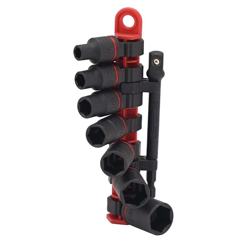 Impact Socket Set, 8-Piece, 3/8" Drive, 6 Point, Heat-Treated Steel, SAE