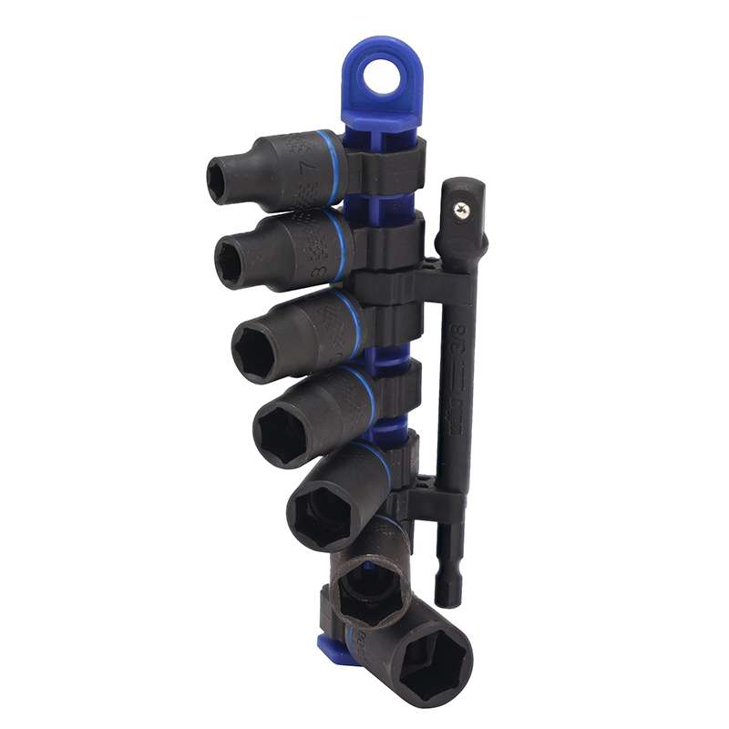 Impact Socket Set, 8-Piece, 3/8" Drive, 6 Point, Heat-Treated Steel, Metric