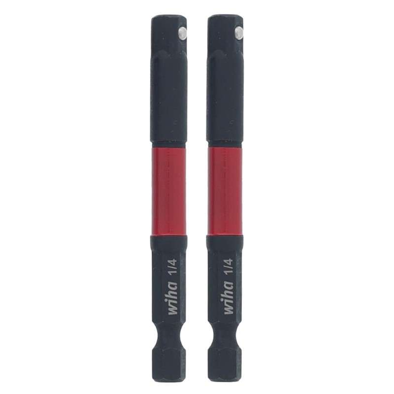 Impact Socket Adapter, 1/4" Square Drive, 1/4" Hex, Tool Steel, 2/Pkg