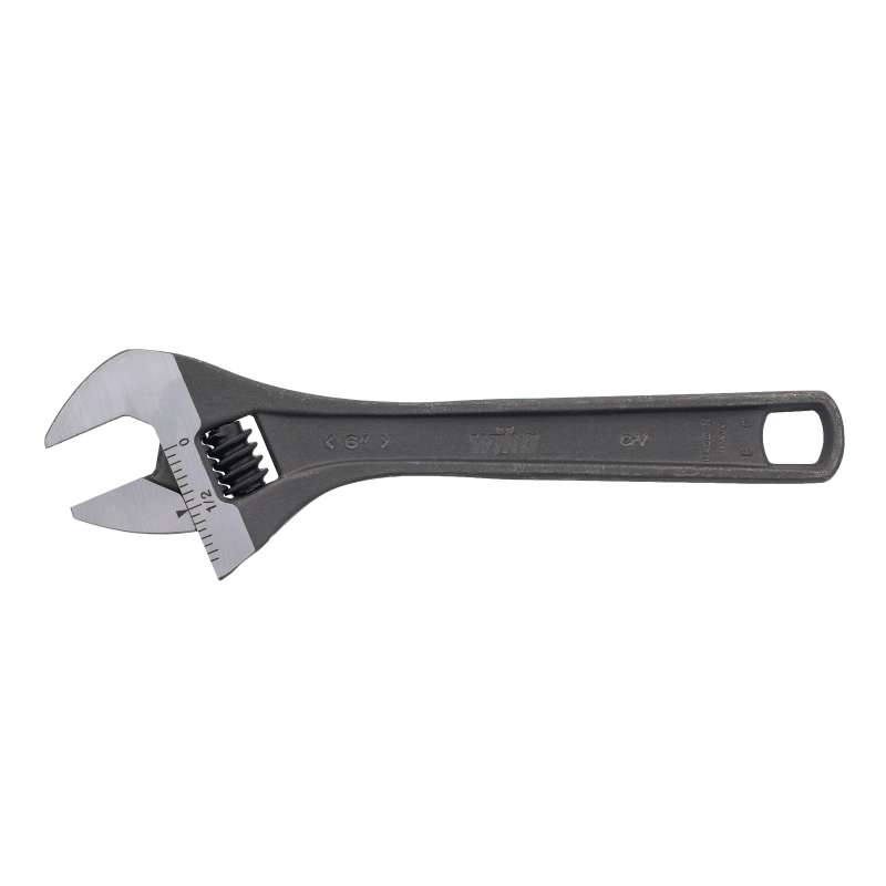 Adjustable Wrench, 6", Tool Steel, Black Phosphate Finish, Laser-Etched Scale