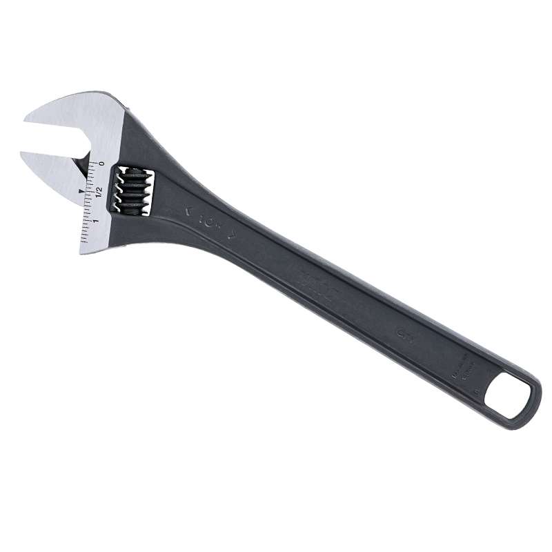 Adjustable Wrench, Handle Hole, Cr-V Tool Steel, Black Phosphate, Metal, 10" OAL