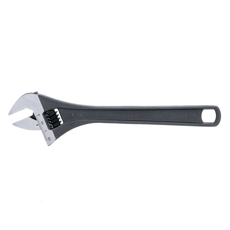 Adjustable Wrench, Handle Hole, Cr-V Tool Steel, Black Phosphate, Metal, 12" OAL