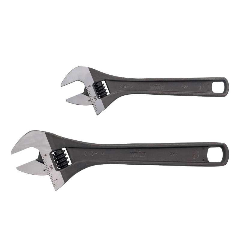 Adjustable Wrench Set, 2-Piece, Tool Steel, Black Phosphate Finish, Laser-Etched Scale