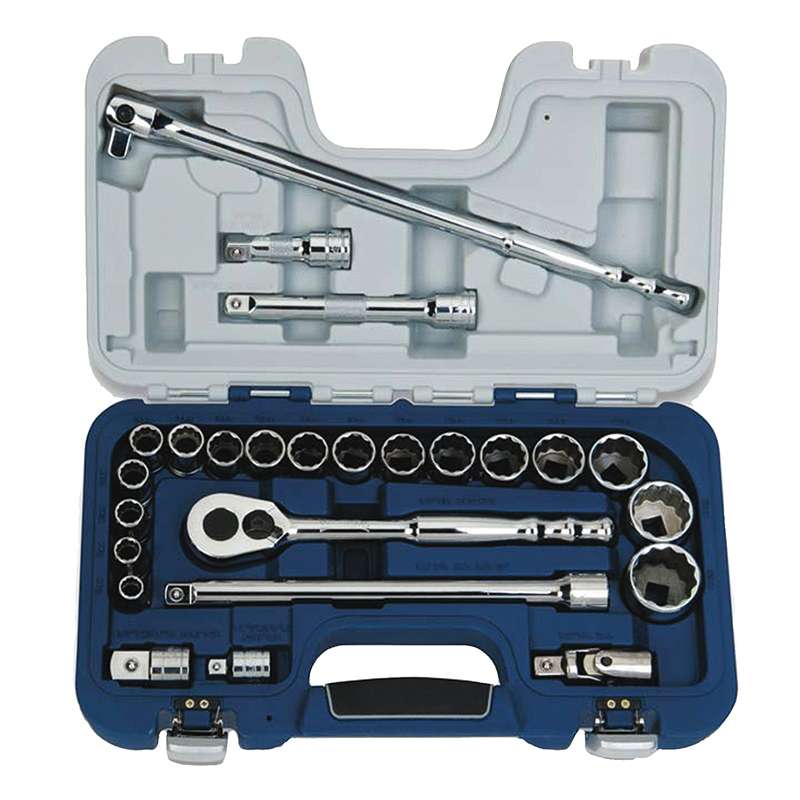 Shallow Socket and Drive Tool Set, 25 pc, 1/2" Drive, 12-Point, Metric