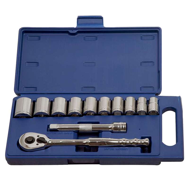 Shallow Socket and Drive Tool Set, 12 pc, 1/2" Drive, 12-Point, SAE, Metric