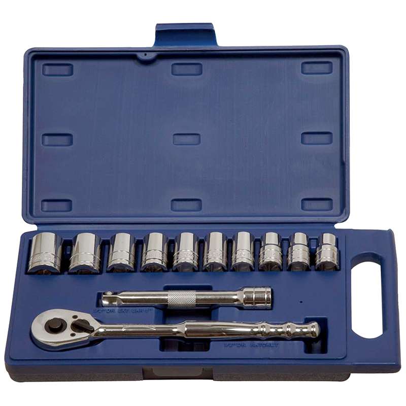 Shallow Socket and Drive Tool Set, 12 pc, 1/2" Drive, 12-Point, Metric