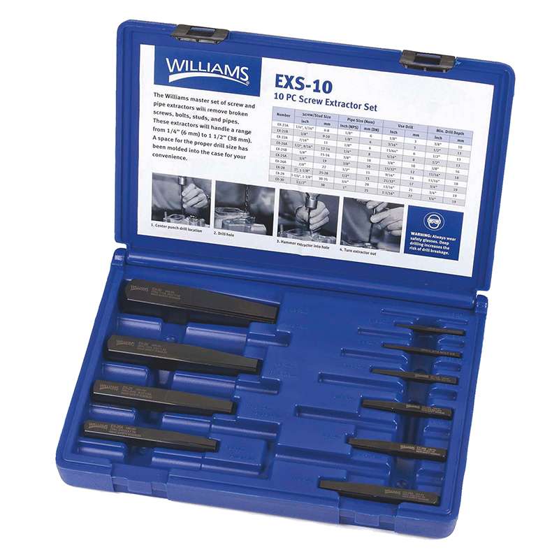 Screw Extractor Set, 10 Piece, Fluted, 1/8" to 1-1/16"