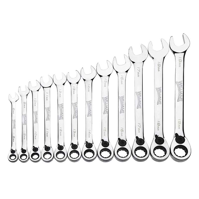 Ratcheting Combination Wrench Set, 12 Piece, Chrome Finish, Metric