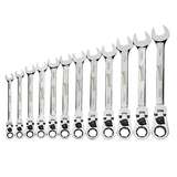 Combination Wrench, 12 pc, Flex Head, Reversible Ratcheting, 12-Point, Metric redirect to product page