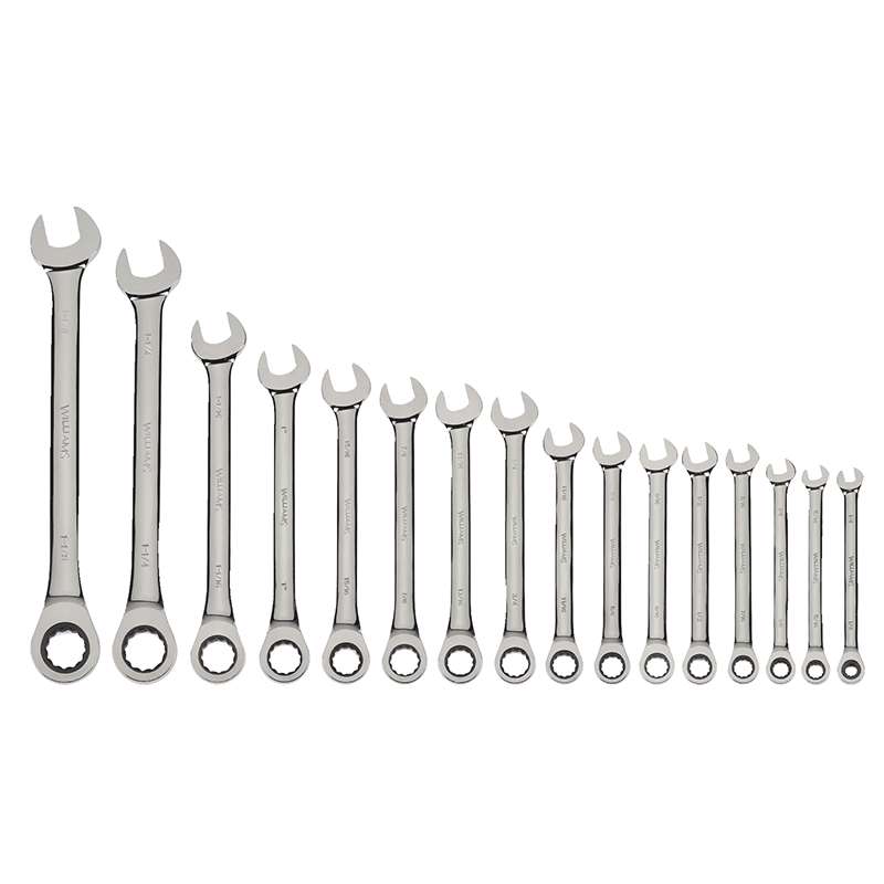Ratcheting Combination Wrench Set, 16 Piece, 12-Point, High Polish Chrome