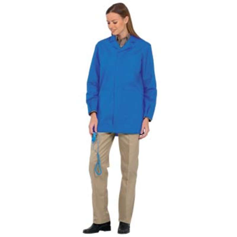 Microstat ESD-Safe Unisex 33" Lab Jacket with Adjustable Wrist Snaps, Royal, X-Small