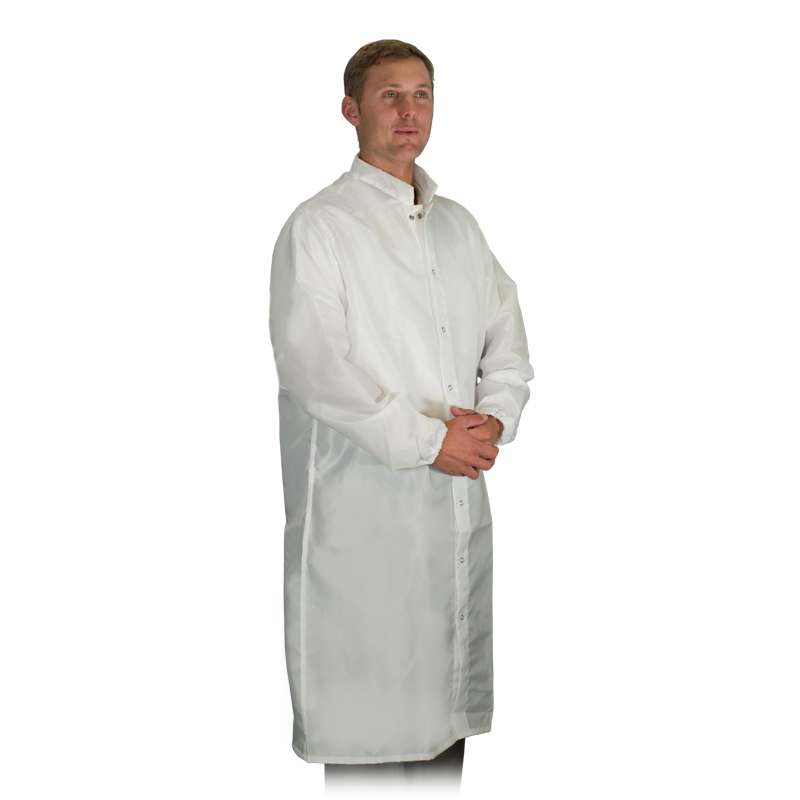 LD-100 System Unisex White Frock with Elasticized Wrists, Snap Closure and Collar, 47-1/4" Length, Large